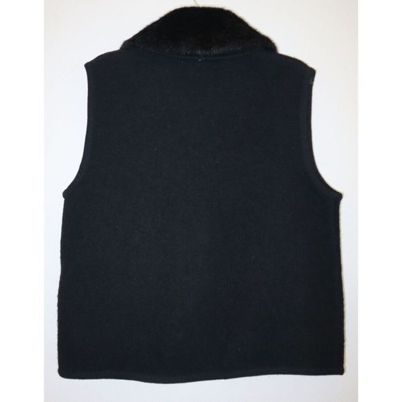Lisa International Women Sz L Black Boiled Wool Vest w/Removable Faux Fur Collar - Picture 2 of 7